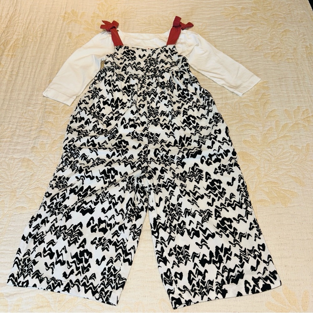 Janie and Jack Black and White Patterned Jumpsuit with Red Accents 6
